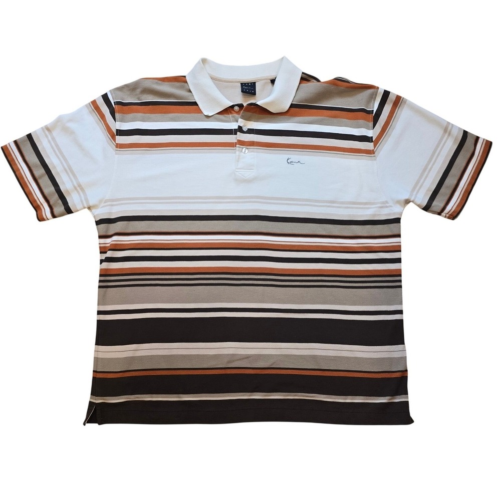 Vintage Y2K Karl Kani Gold Polo Shirt Mens 3X Brown Orange Stripe Hip Hop 2000s